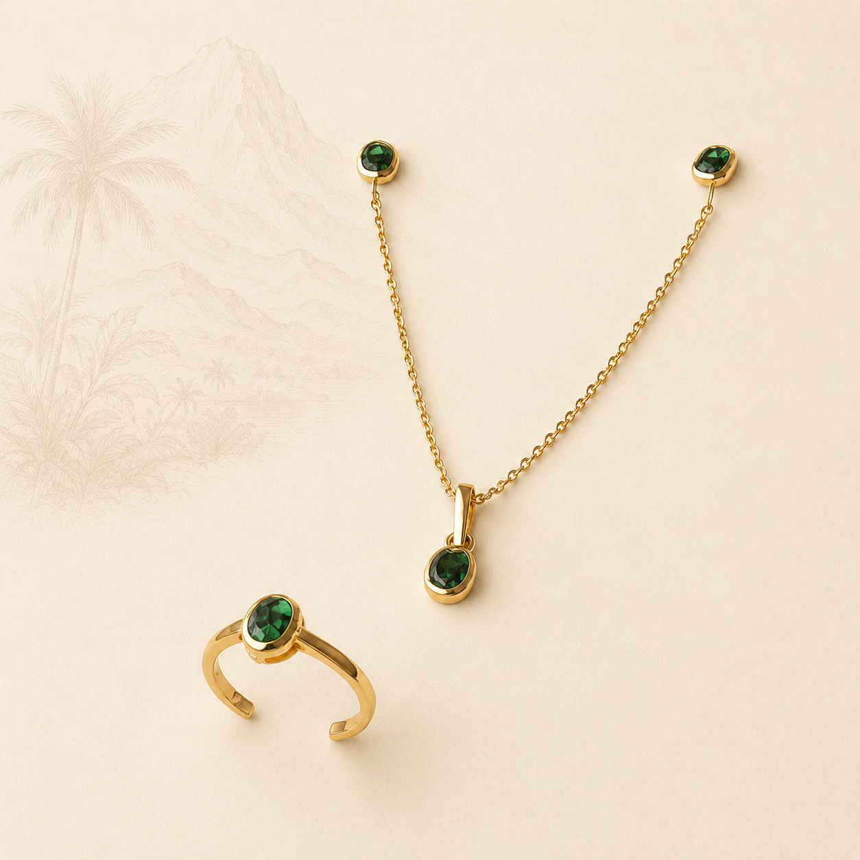 ADEREZO EN ORO DE 18 K, ESMERALDA NATURAL COLOMBIANA