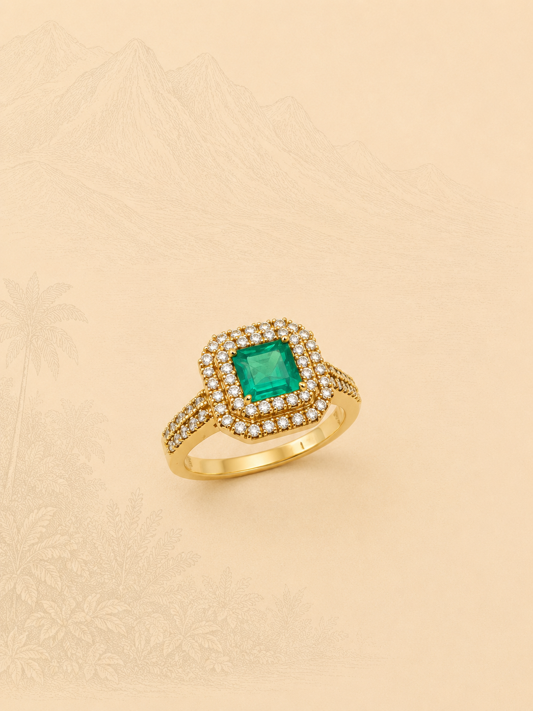ANILLO BELLEZA ESPECIAL, ESMERALDA NATURAL COLOMBIANA CUADRADA