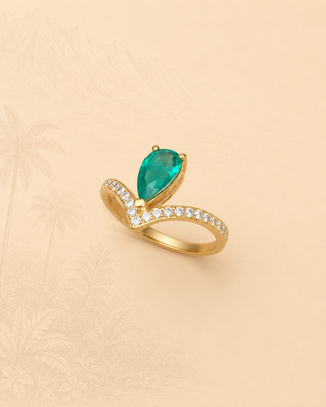 ANILLO OVALO DORADO ESMERALDA Y DIAMANTES