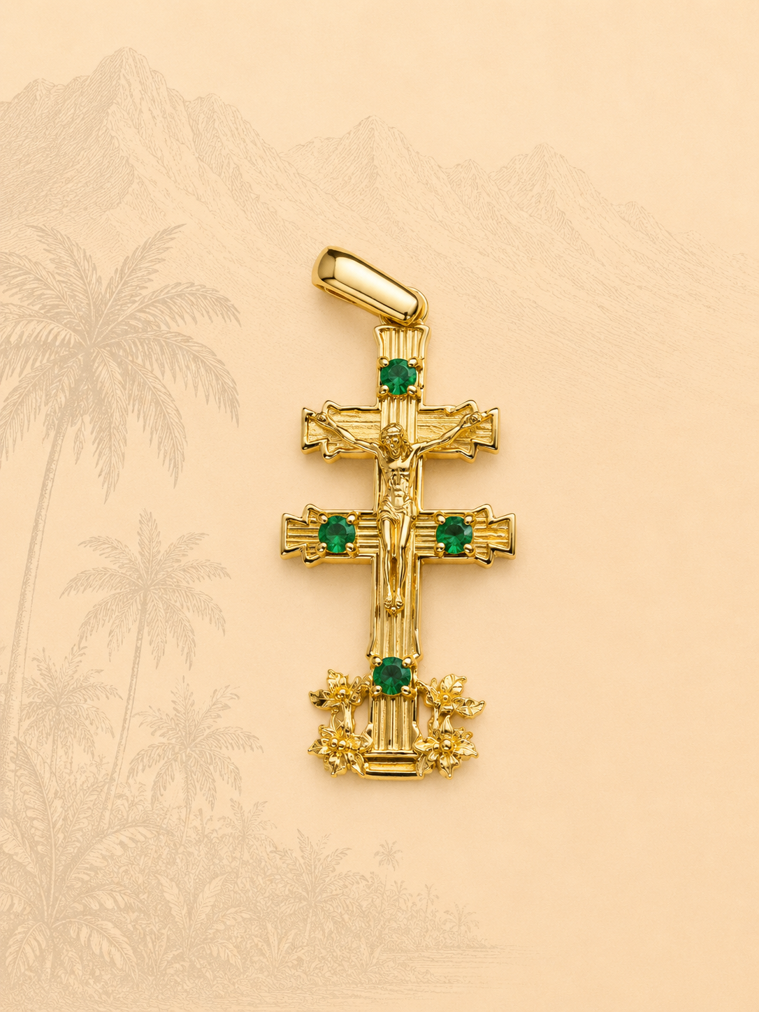 DIJE CRUZ DE CARAVACA CON ESMERALDAS